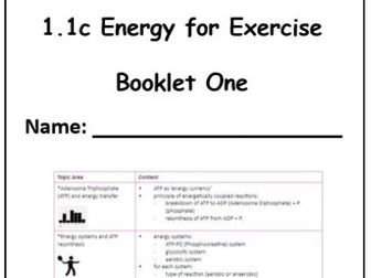 OCR A Level PE - Energy for Exercise Work Booklets One and Two