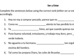 Ser And Estar Worksheet Teaching Resources