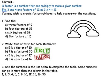 Finding Factors Worksheet