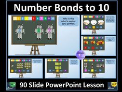 Number Bonds to 10 : PowerPoint Lesson (90 slides)