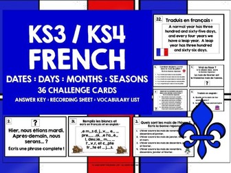 FRENCH DATES DAYS MONTHS SEASONS CHALLENGE CARDS