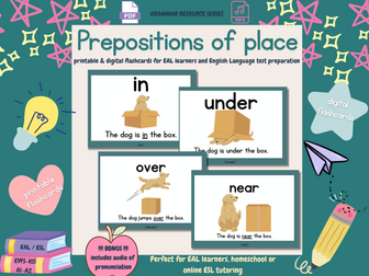 Prepositions of Place Flashcards (digital & printable) | Grammar Resource with IPA