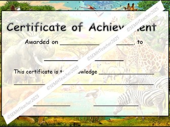 Safari Animal Certificate of Achievement