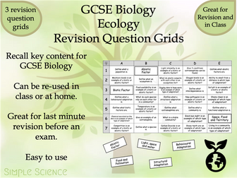 Ecology Revision Question Grids - GCSE Biology