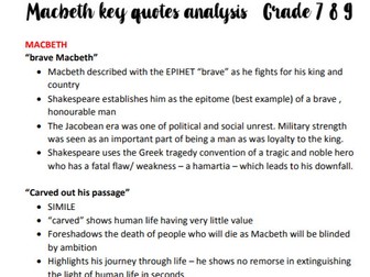 Macbeth grade 7/8/9 key quote analysis