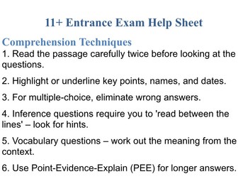 11+ Help Sheets
