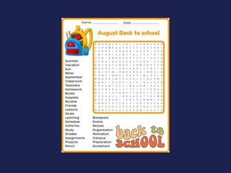 Back to school word search  august puzzles 1st day of school