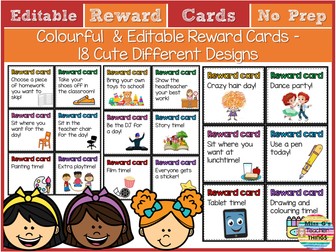 Editable Reward Cards | Editable Student Reward For Classroom