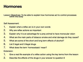 Hormones General  - GCSE Biology Lesson PowerPoint (EDEXCEL)
