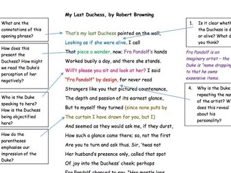 GCSE Poetry Anthology: "My Last Duchess" Analysis Task