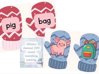 Winter mitten CVC word matching activity