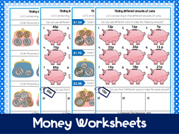 Year 2: Finding different amounts of money (differentiated worksheets