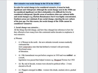 D1 / A** How extensive was US 1920s social change Full Essay Plan