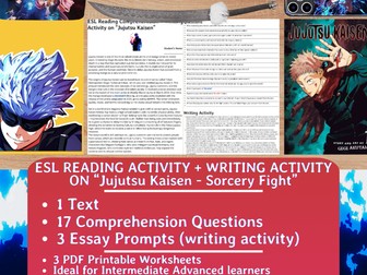 ESL Reading Comprehension + Writing Activity - Jujutsu Kaisen - Japanese Anime and Manga