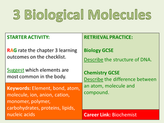 OCR Biology A- Chapter 3 Biological Molecules