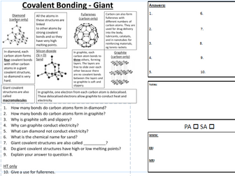 C2 Giant Covalent Bonding PASA DIRT learning worksheet with WWW EBI MRI.