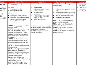 Reception Planning -Spring 1