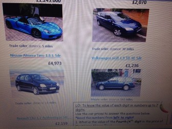 Yr 5 Place Value 7 digits/read write  practice : Car Sales theme DIFFERENTIATED (Two lessons)