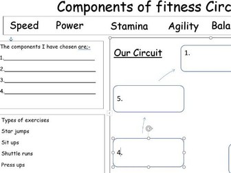 Component of Fitness Circuit Worksheet