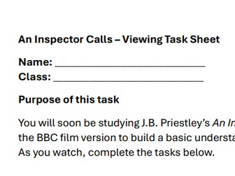 English Lit AQA 'An Inspector Calls' Viewing task sheet