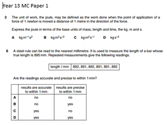 Physics A level Multiple Choice Questions OCR