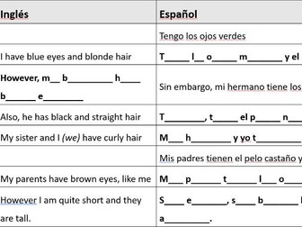 Year 7 Spanish Term 1 Lesson 11 - Hair and Eyes Part 2