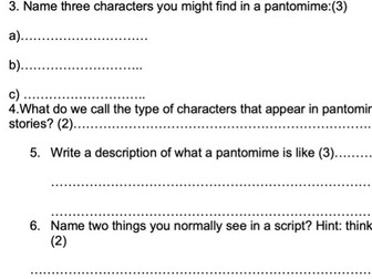 KS3 Drama Assessment Sheet. (Questionnaire)