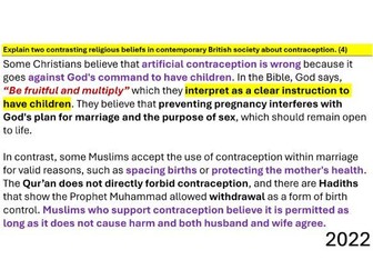 Relationships+Family AQA GCSE4+5mark answered