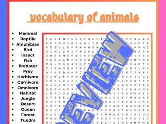 VOCABULARY OF ANIMALS WORD SEARCH
