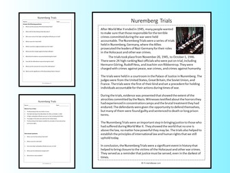 Nuremberg Trials Reading Comprehension Passage Printable Worksheet