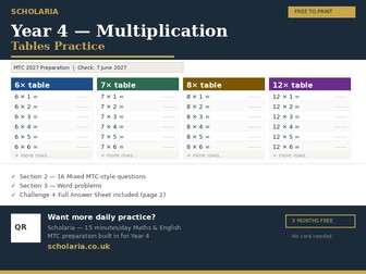 Year 4 Multiplication Tables Practice — MTC Preparation | Free Worksheet with Answers