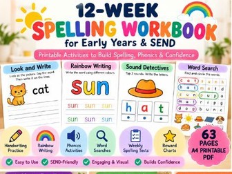 12-Week CVC Phonics & Spelling Workbook | Early Years & SEND | 48 Words | Printable Activities