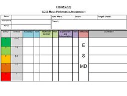 EDUQAS MUSIC (9-1) Performance Assessment Sheet