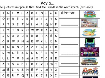 “Voy a la / al” Worksheet with Wordsearch + Gap Fill | KS3 Spanish (with Answers)