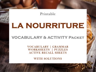 FRENCH FOOD & DRINK | LA NOURRITURE ET LES BOISSONS | WORKSHEET & ACTIVITY PACKET