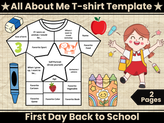 All About Me T-shirt Template-Back to School-Getting to Know You Project Activity