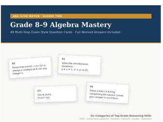 AQA GCSE Maths Algebra Revision: Grade 8-9 Exam-Style Question Cards with Answers