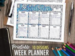 Printable Week Planner with 10 designs to color | 8.5x11" Printable PDF | weekly schedule