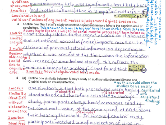 OCR A Level Psychology Core Studies Practice Paper 1 Model Answer ...