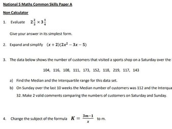 National 5 Maths Common Skills  papers