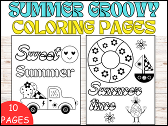 Summer Groovy Coloring Pages | Fun Retro Summer Coloring Sheets Activity