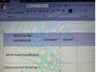 Basic GCSE checklist with final piece planning
