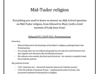 Mid-Tudor religion revision: A-level history