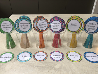 VIPERS KS1 KS2 reading prompts for wooden craft lolly sticks