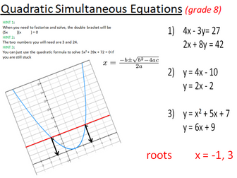 GCSE 9-1 Quadratic Simultaneous Equations