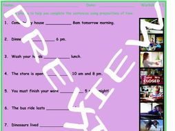 Prepositions of Time 3 Photo Worksheet Set
