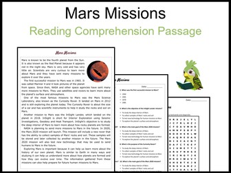 Mars Missions Reading Comprehension and Word Search