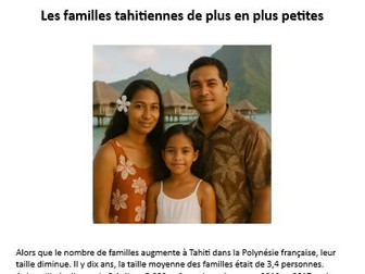 AQA A Level French stimulus card - Les familles tahitiennes de plus en plus petites