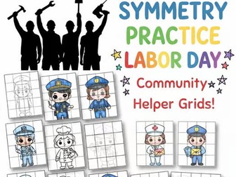 Labor Day Symmetry Worksheets Grid Drawing Geometry Activities community helper