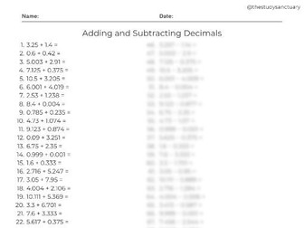 Working with Decimals Worksheet